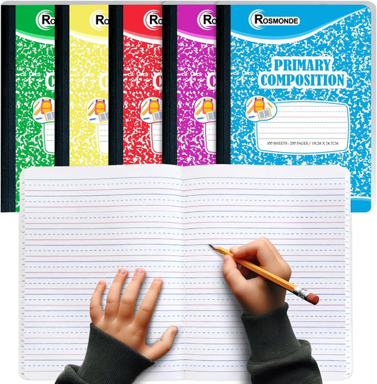 Rosmonde 5-Pack Primary Composition Notebooks: Durable & Colorful