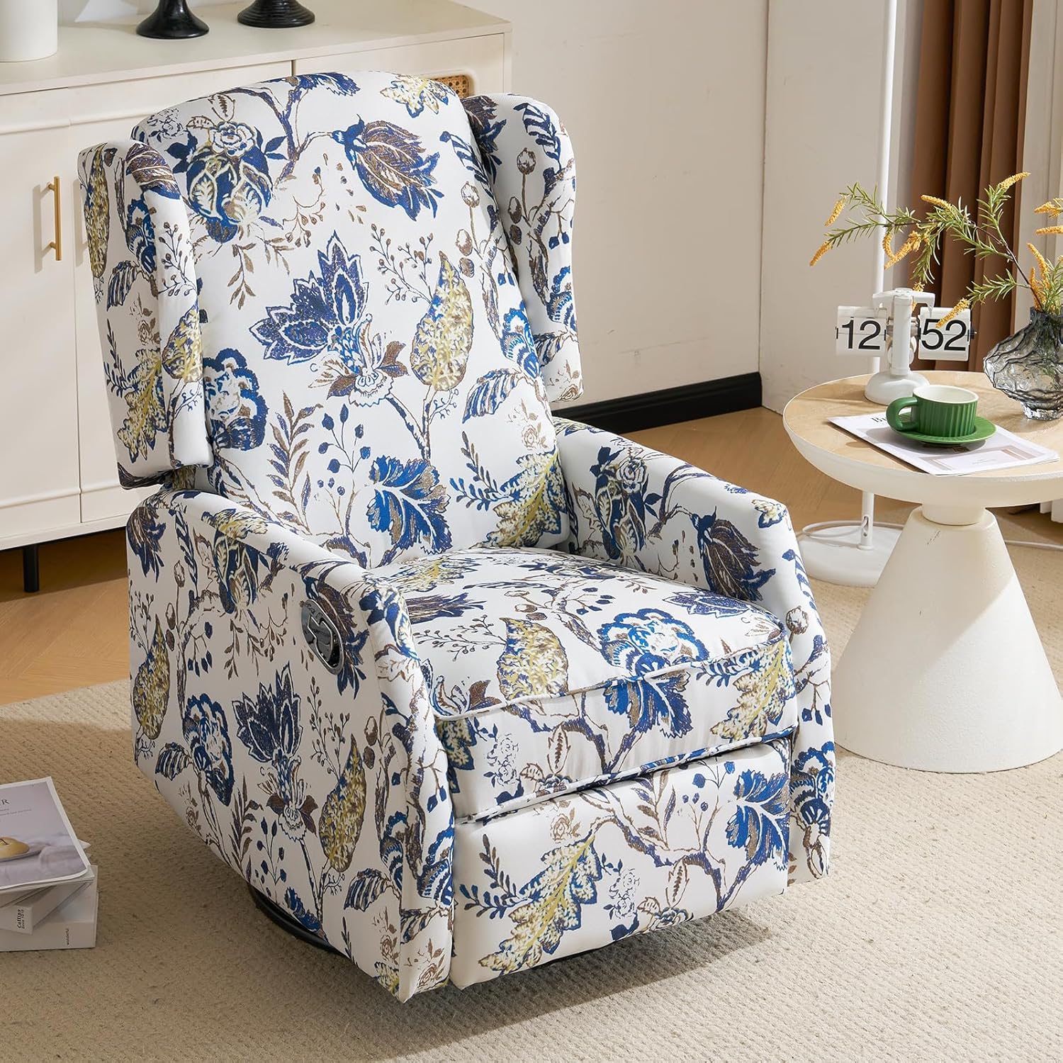 P.H.Furn Floral Wingback Recliner - Swivel Rocker