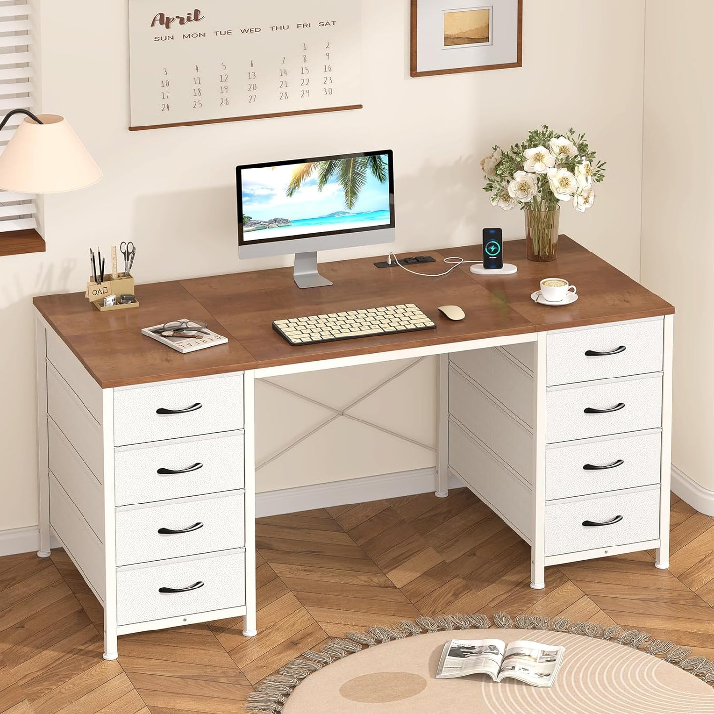 50 Inch Computer Desk with 8 Drawers for Home Office Setup