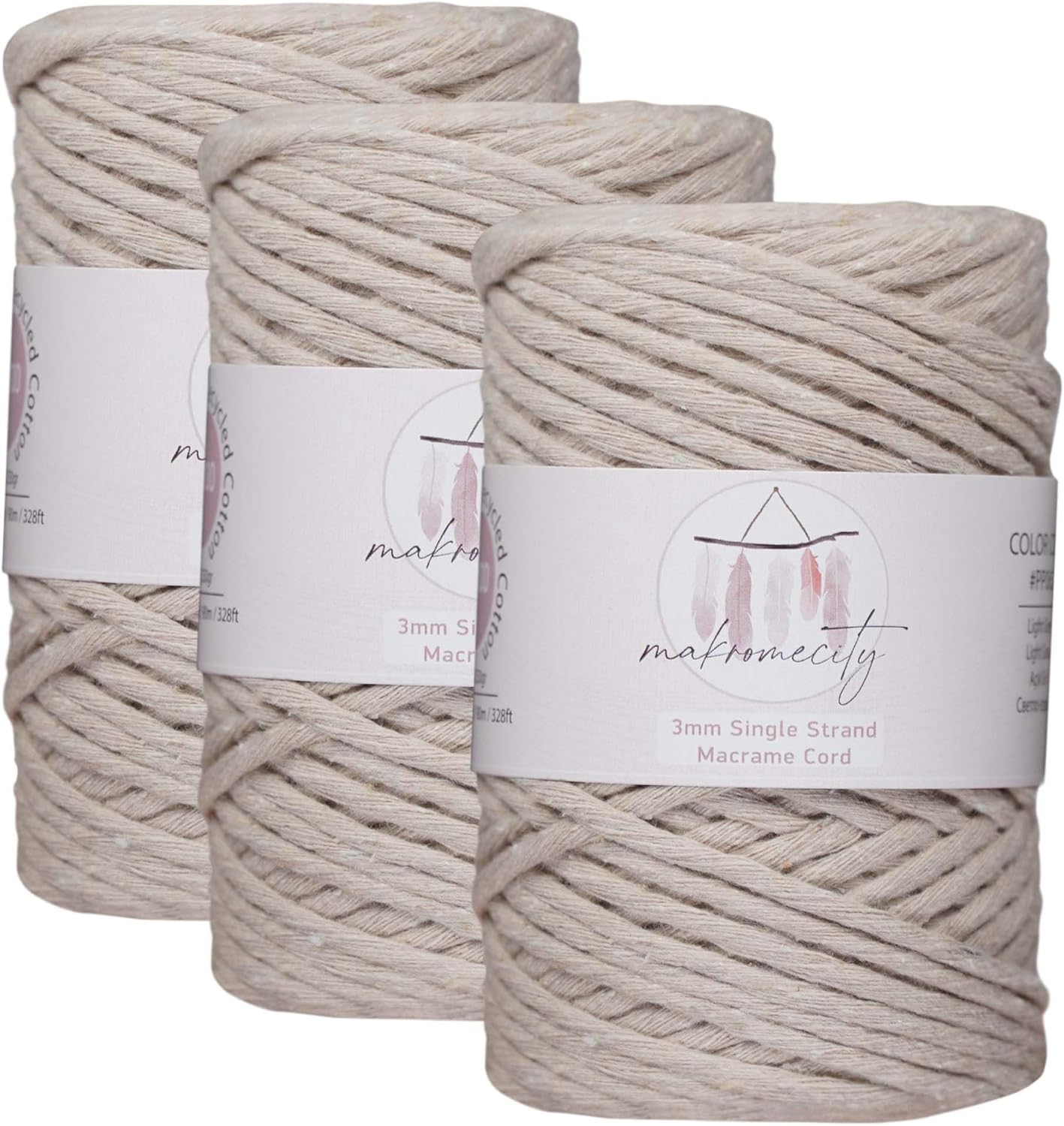 3mm Single Strand Macrame Cord for Art & Crafts - 3 Skeins