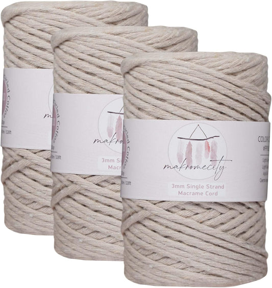 3mm Single Strand Macrame Cord for Art & Crafts - 3 Skeins