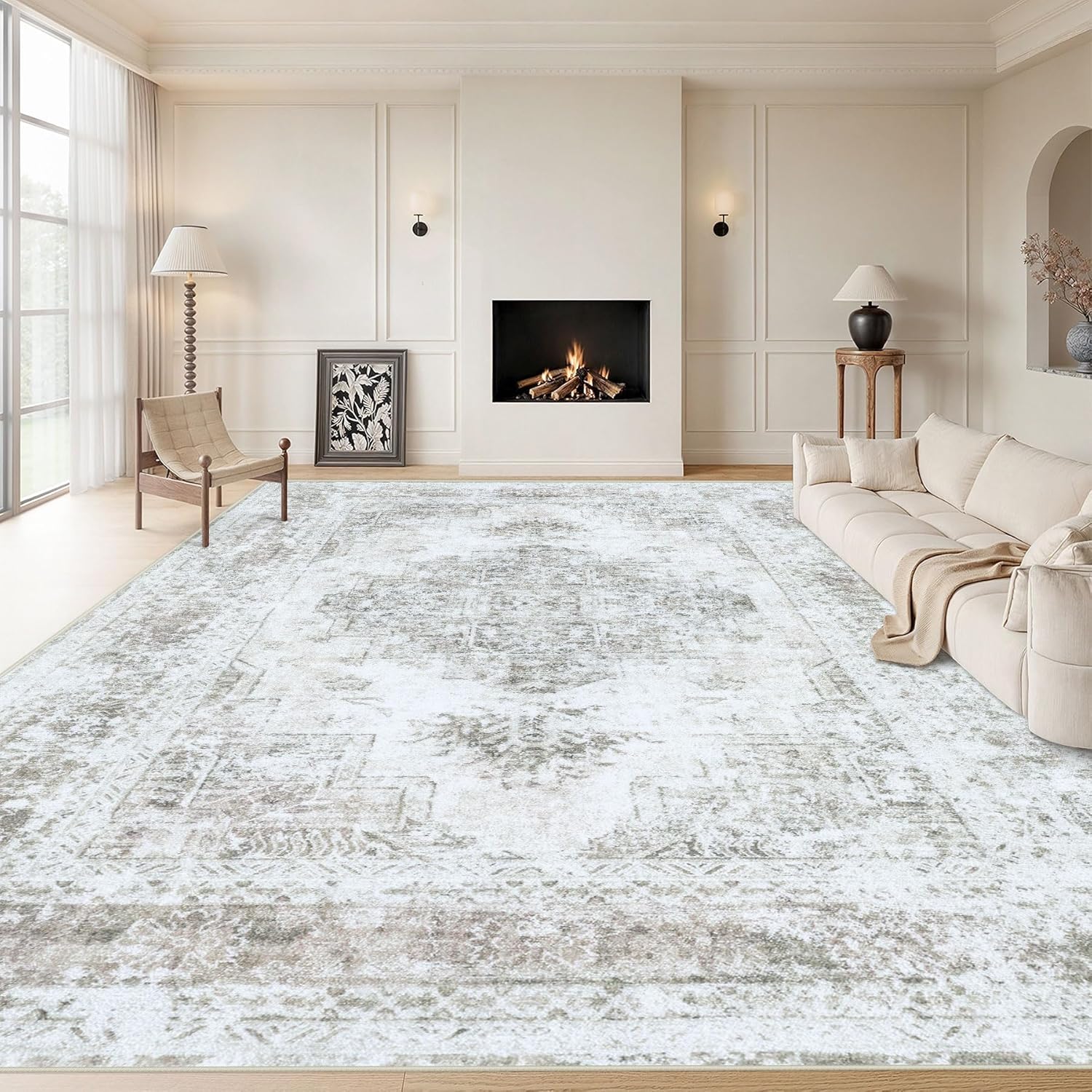 Vintage Distressed Medallion Area Rug 9x12 for Living Room