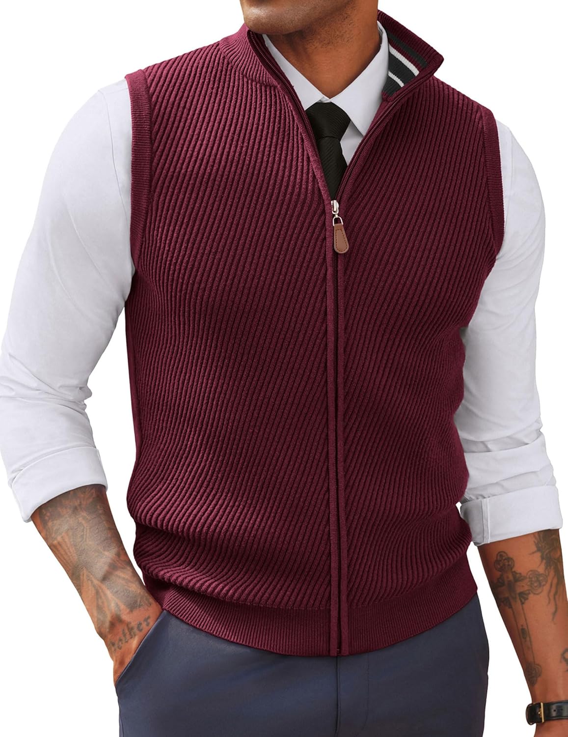 PJ PAUL JONES Men's Slim Fit Full Zip Sweater Vest for Style