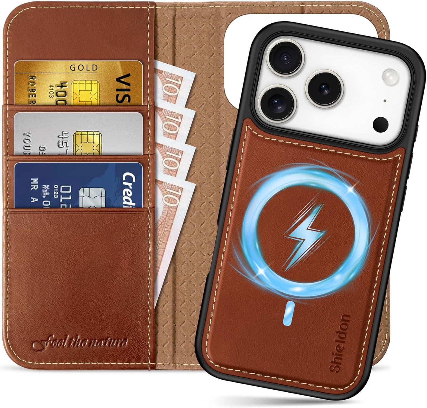 Detachable Genuine Leather Case Wallet for iPhone 17 Pro 6.3 in 2025