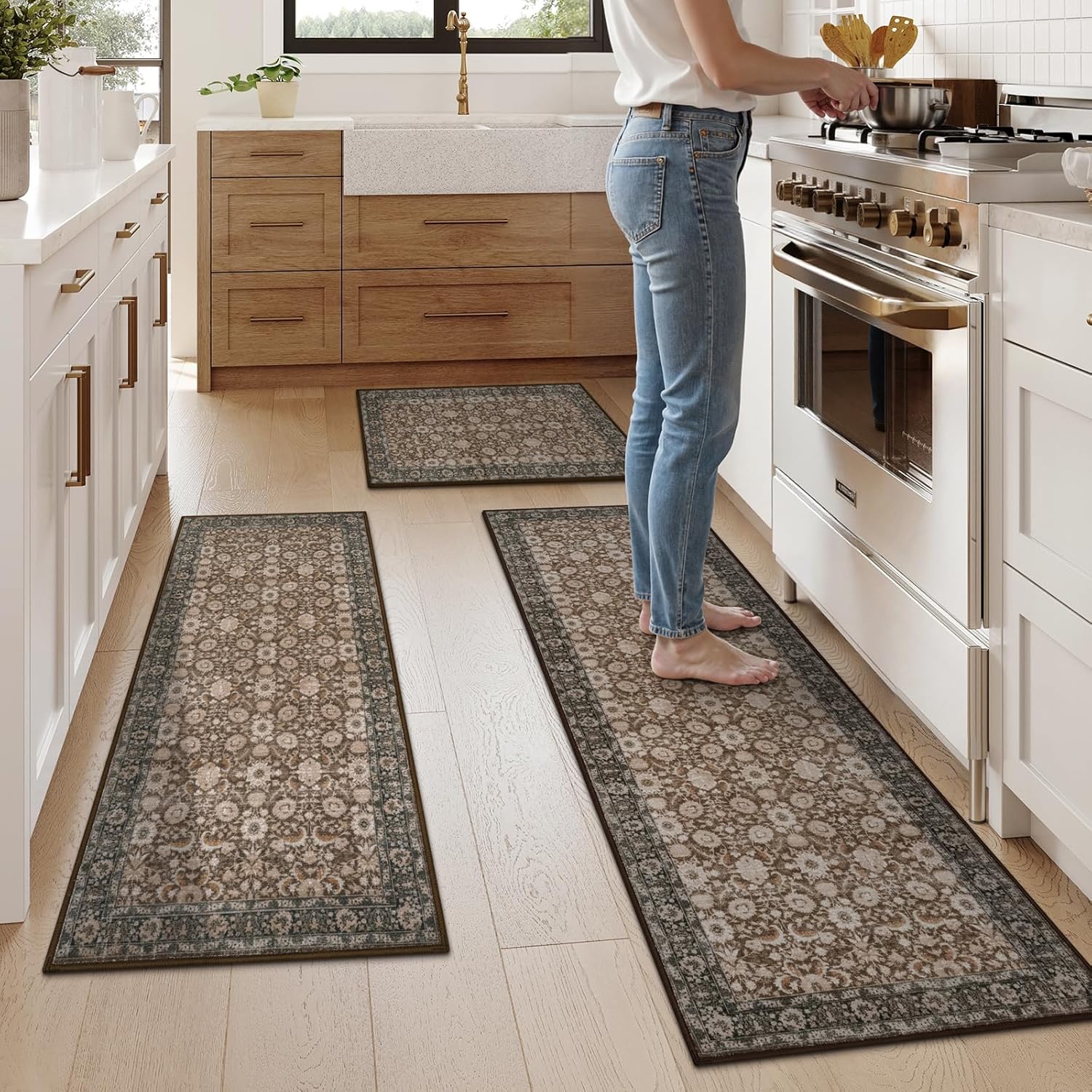KIMODE Kitchen Rugs Non Slip Washable Set of 3 for Home Use