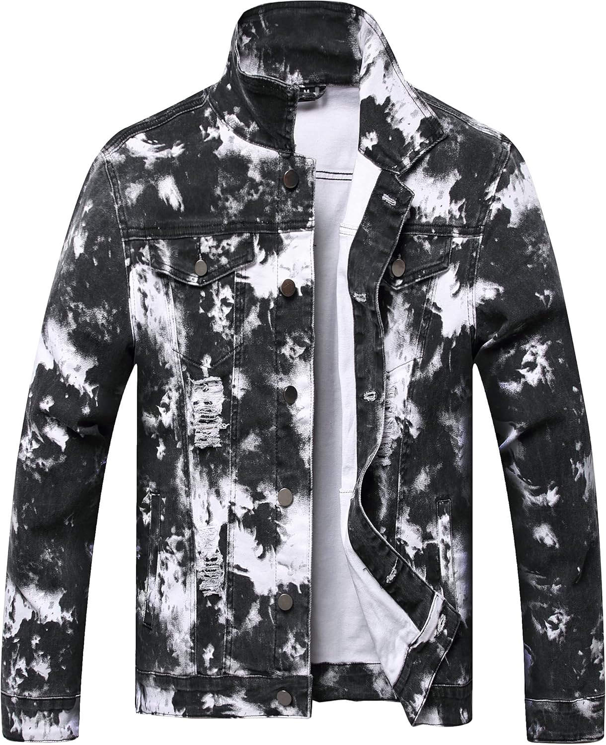 RANMCC Slim Fit Ripped Denim Jacket for Men - Stylish Comfort