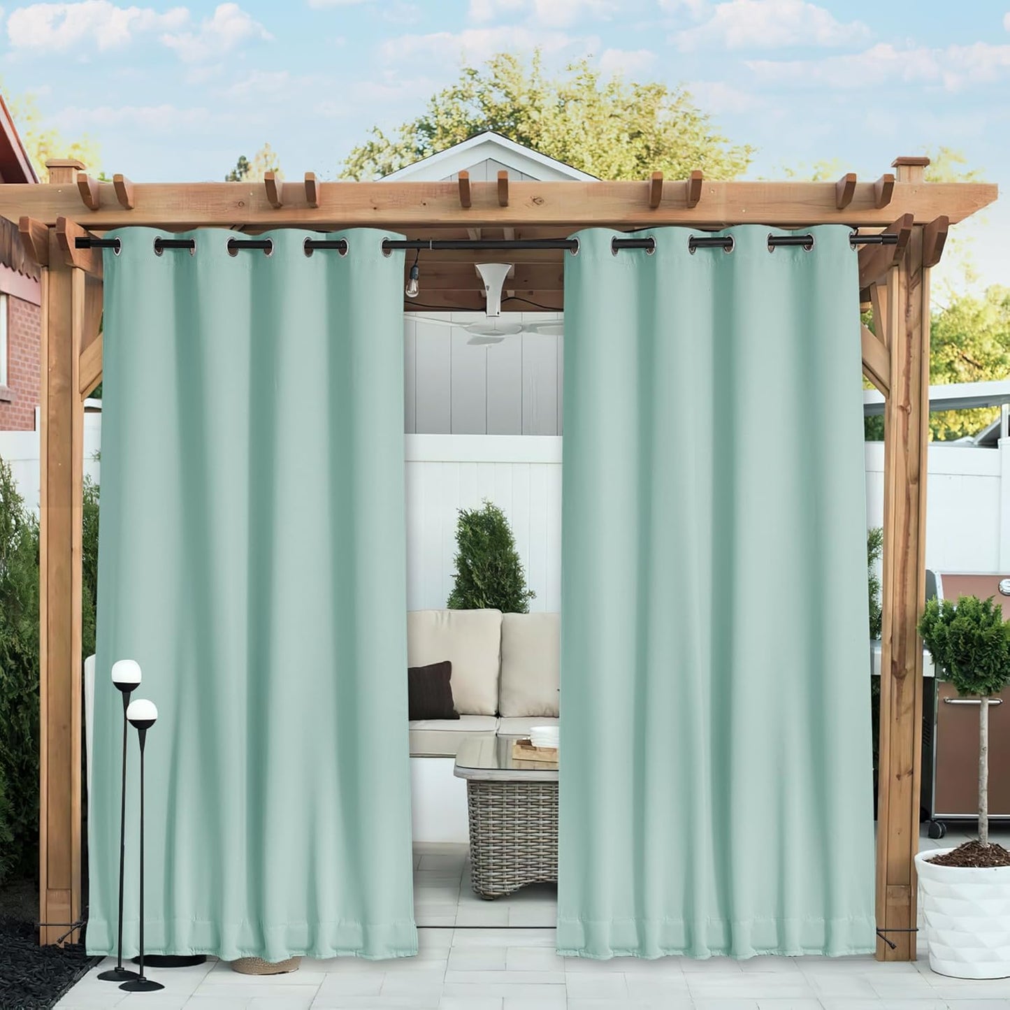 NICETOWN Weighted Blackout Aqua Blue Outdoor Curtains for Patio