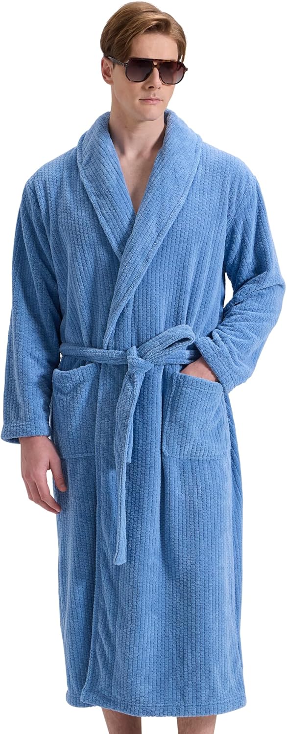 Men's Shawl Collar Bathrobe - Soft Long Towel Robe for Men