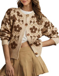 Vintage Floral Open Front Cardigan Sweater for Women with Long Sleeves