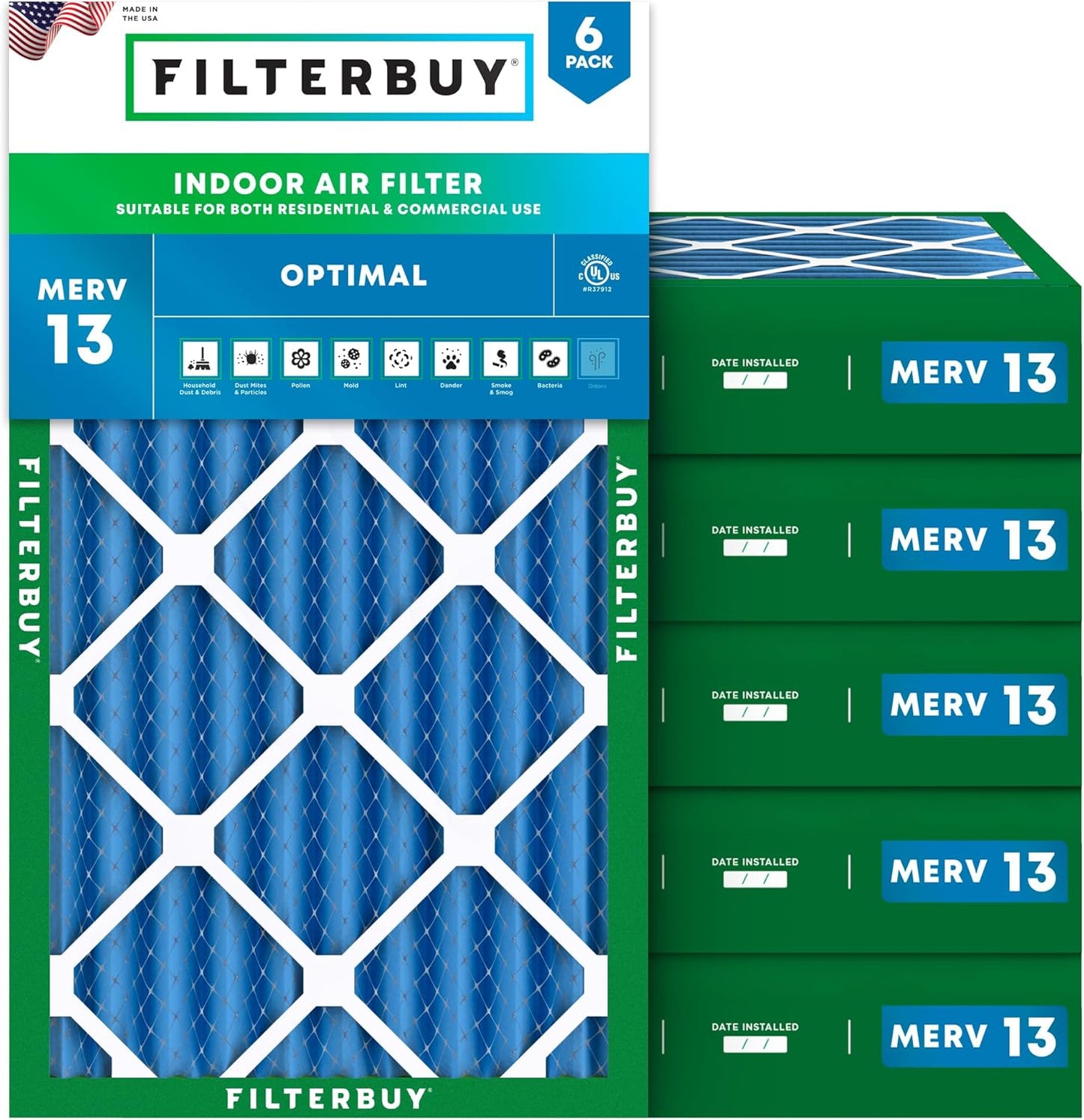 Filterbuy 16x24x4 Air Filter MERV 13 for Smoke & Allergy Defense