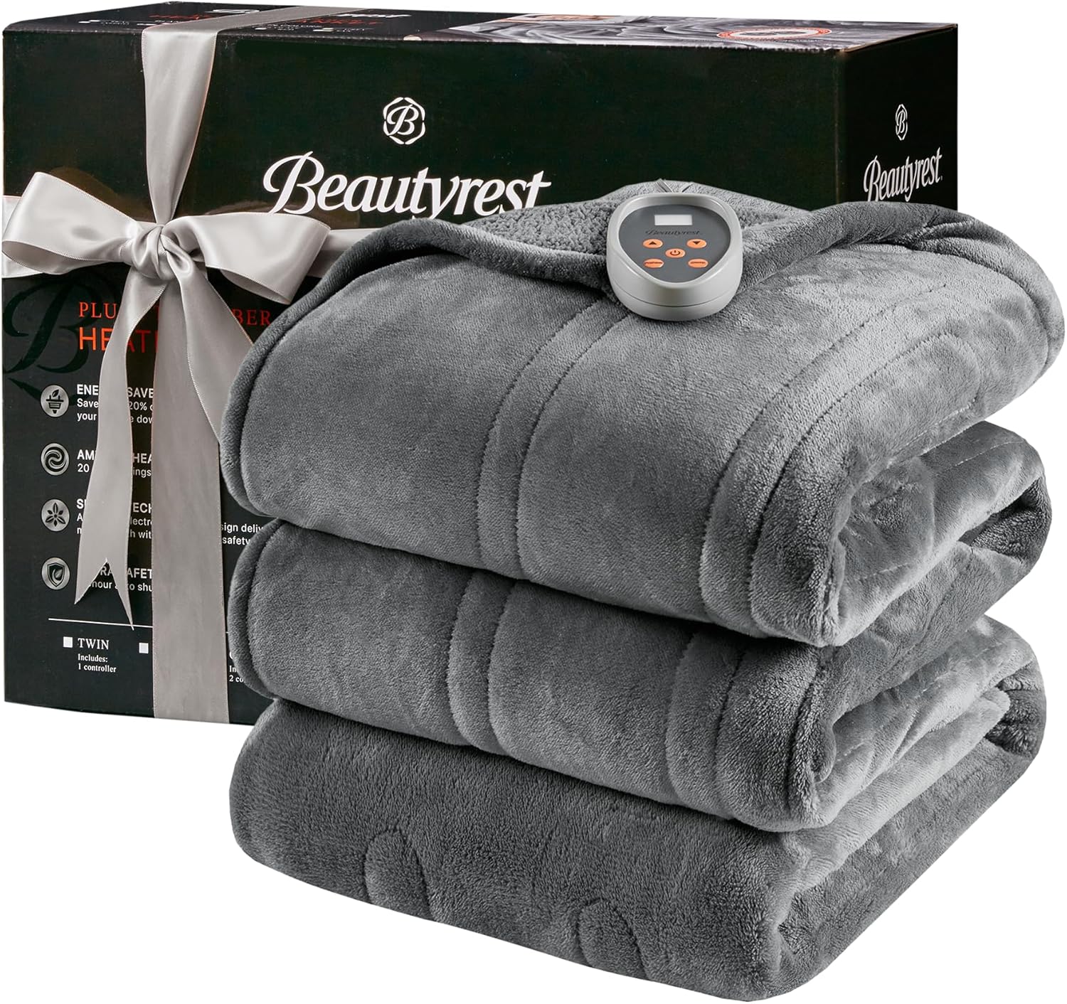 Beautyrest Heated Blanket - Soft, Warm, Reversible Plush Comfort