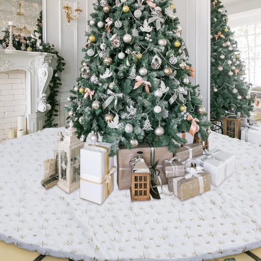 Large 100 Inch Christmas Tree Skirt with Gold Sequins Design