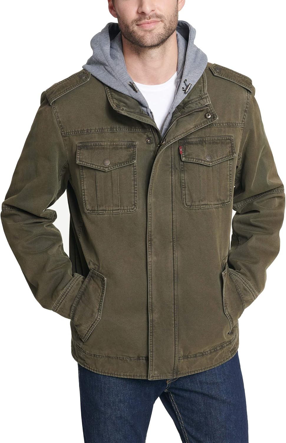 Levi's Men's Washed Cotton Hooded Military Jacket for All Seasons