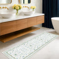 Boho Bathroom Runner 2x7 Cream Green Oushak Floral Turkish - Washable