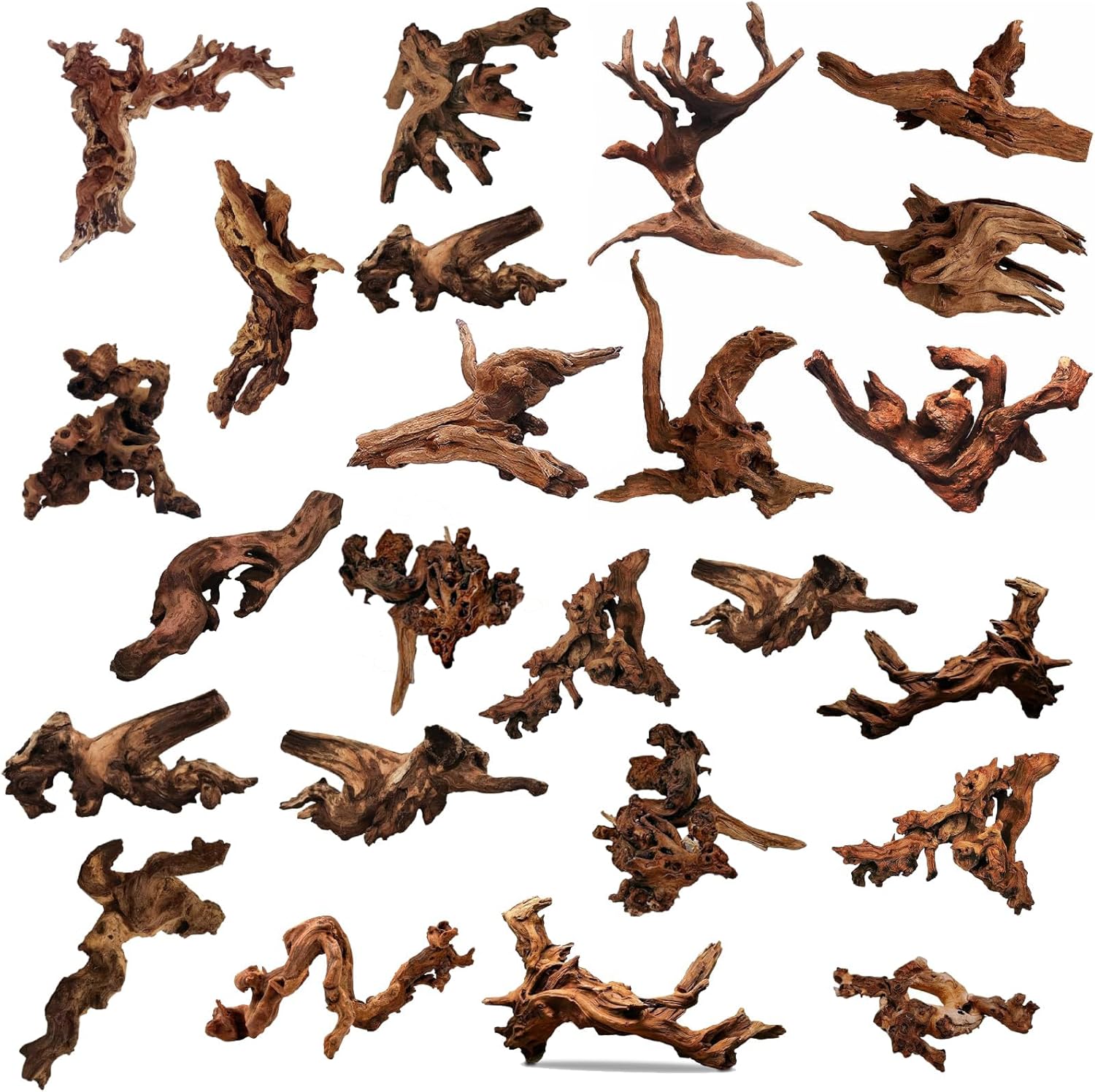 Natural Driftwood for Aquarium Decoration - 24 Pcs Assorted Sizes