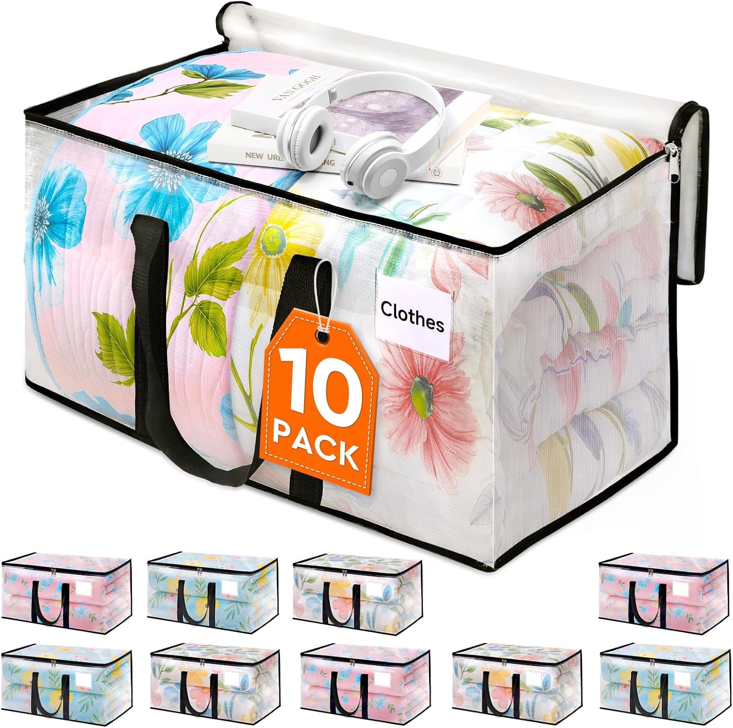 HomeHacks Clear Moving Bags Heavy Duty 10 Pack for Storage