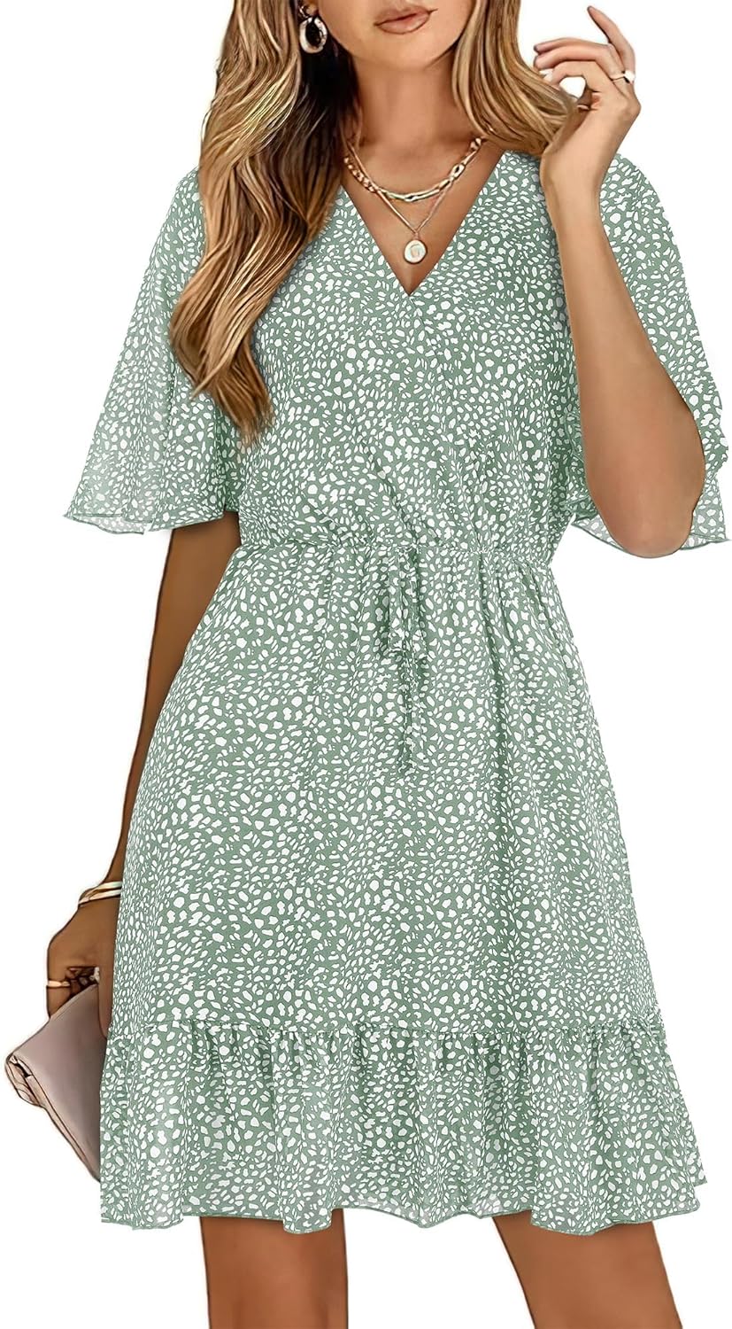 KIRUNDO Women's Summer Dresses Casual Short Sleeve V Neck