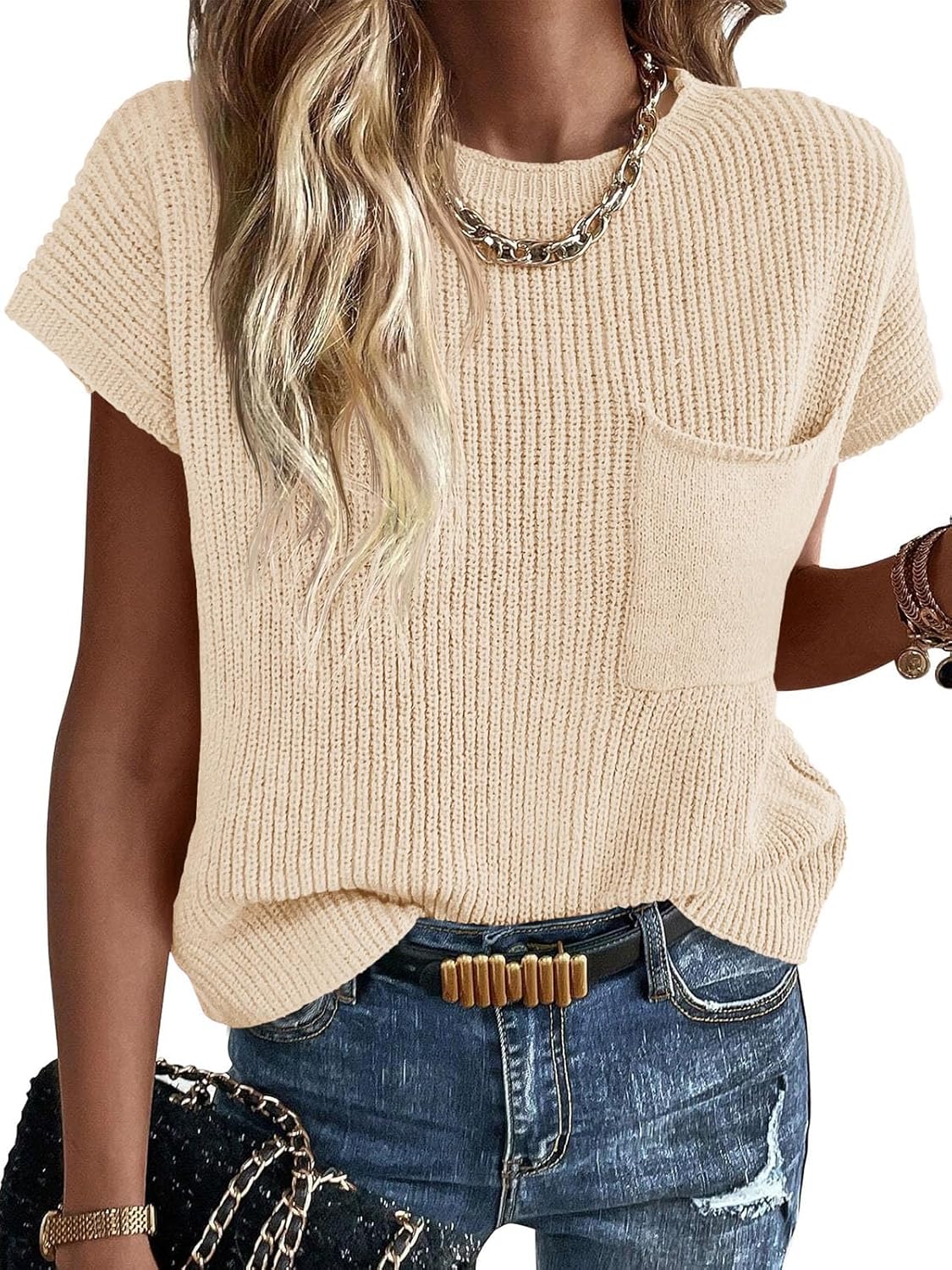 Imily Bela Summer Fall Short Sleeve Sweater for Women