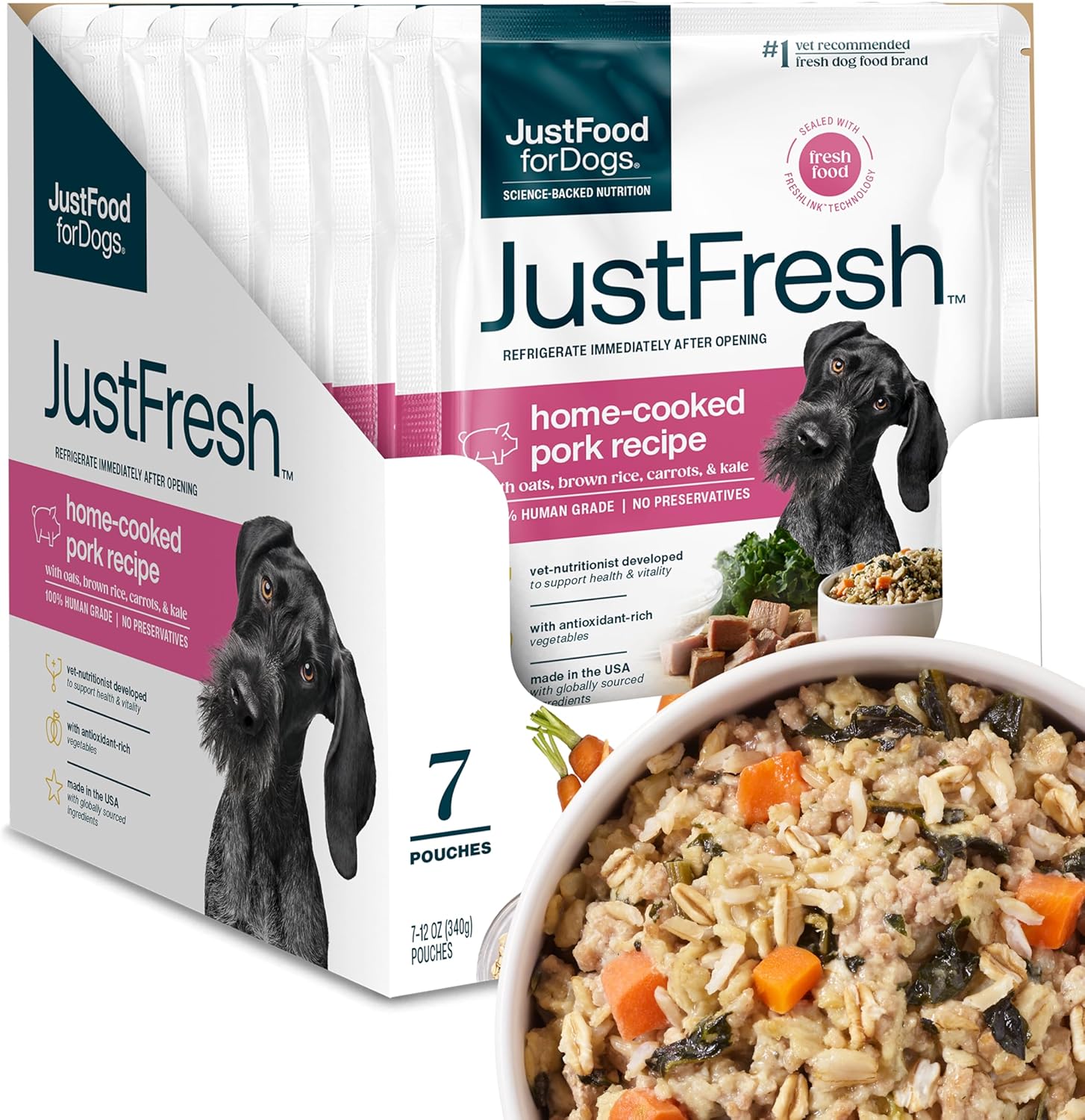JustFresh Home-Cooked Pork Dog Food with No Preservatives