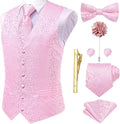 Silk Mens Vest Set with Tie and Bowtie - 8PCS Formal Waistcoat Set