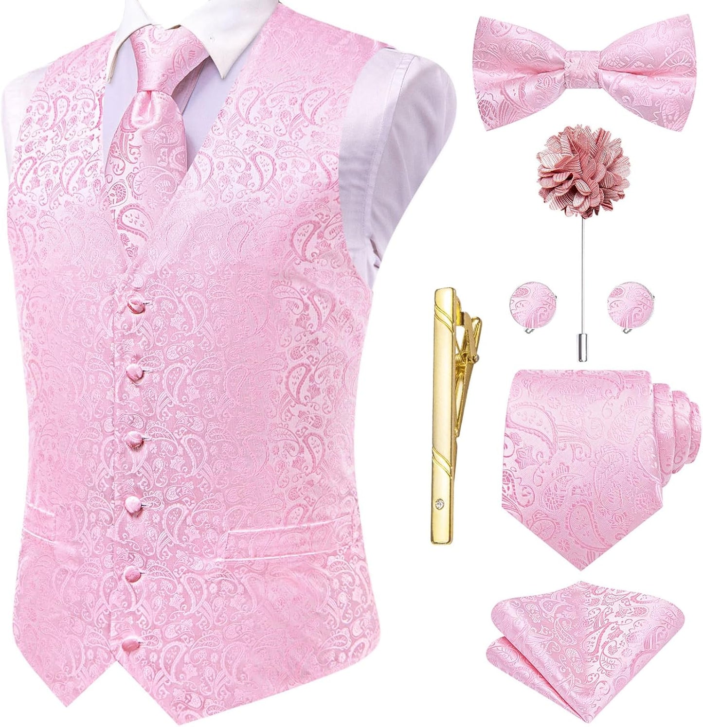 Hi-Tie Silk Mens Suit Vest Set with Tie, Bowtie, and Accessories