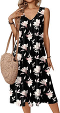 Women Summer Casual Midi Tank Dress with Pockets - Flowy Fit