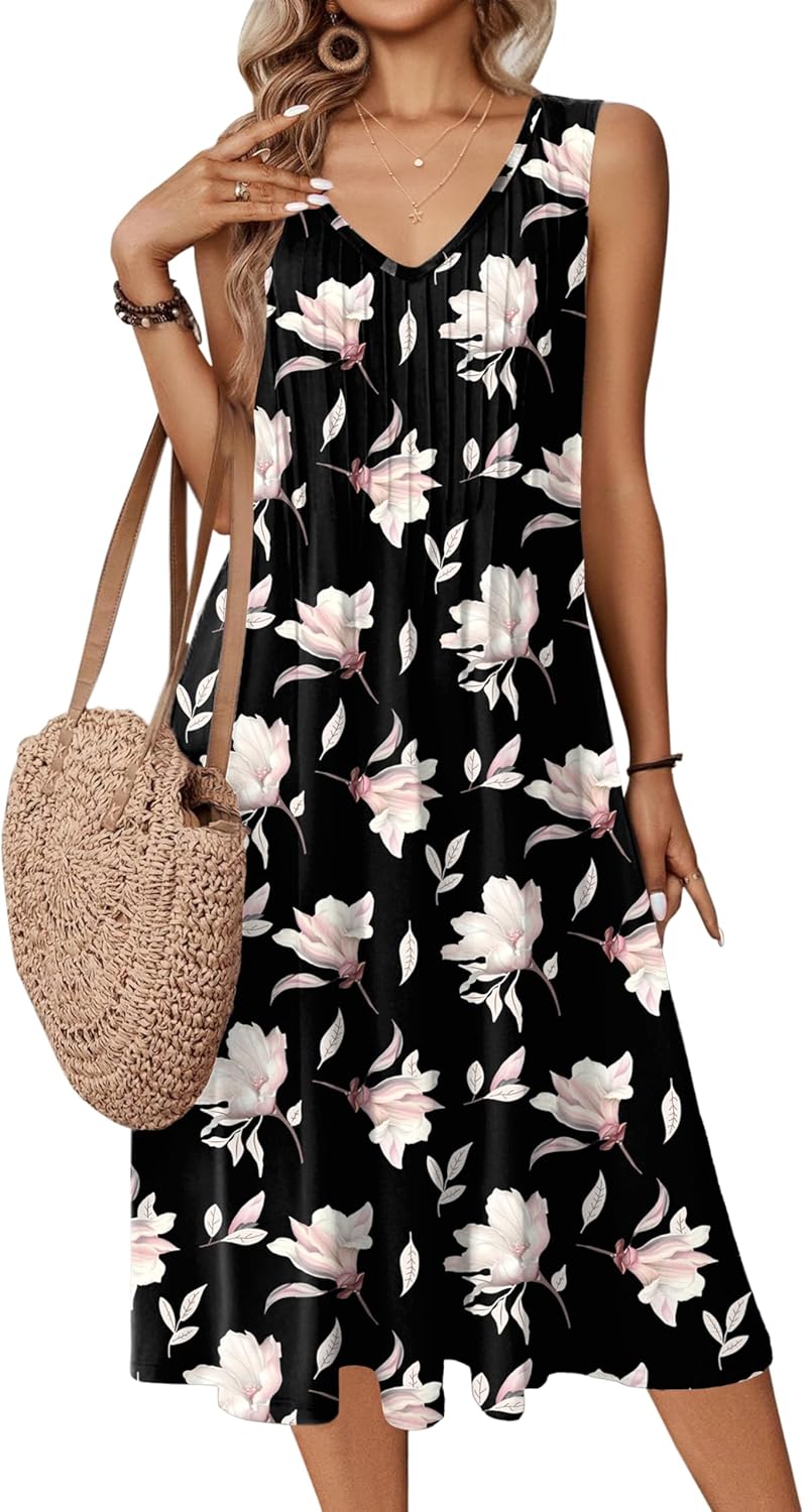 Stylish Summer Casual Dress for Women with Pockets and V Neck