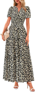 Floral V Neck Boho Maxi Dress for Women - Tiered and Flowy Design