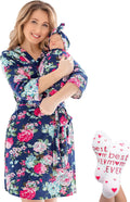 Mommy and Me Robe and Swaddle Set for New Moms - Matching Hospital Set