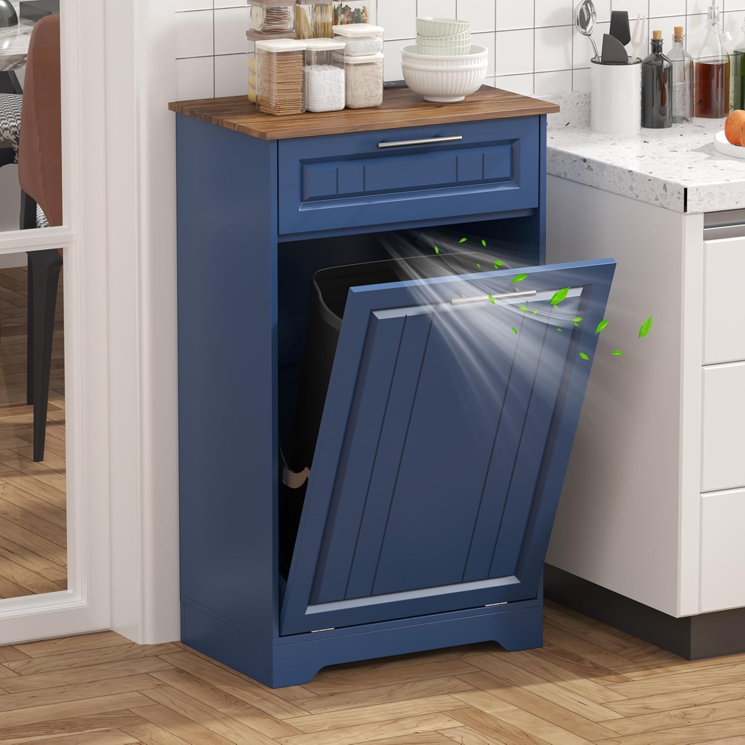 10 Gallon Tilt Out Trash Can Cabinet with Deodorizing Function
