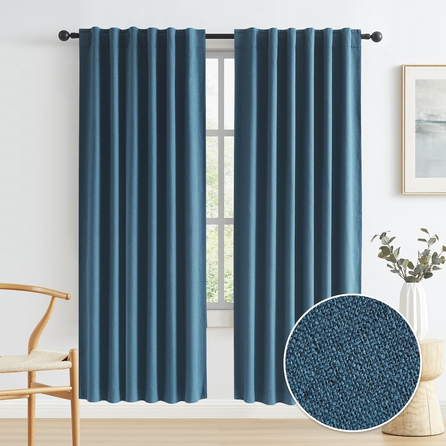 Full Blackout Linen Textured Curtains for Complete Darkness