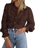 Women's Lace Blouse Long Sleeve Button Up Top - Dressy Casual Shirts