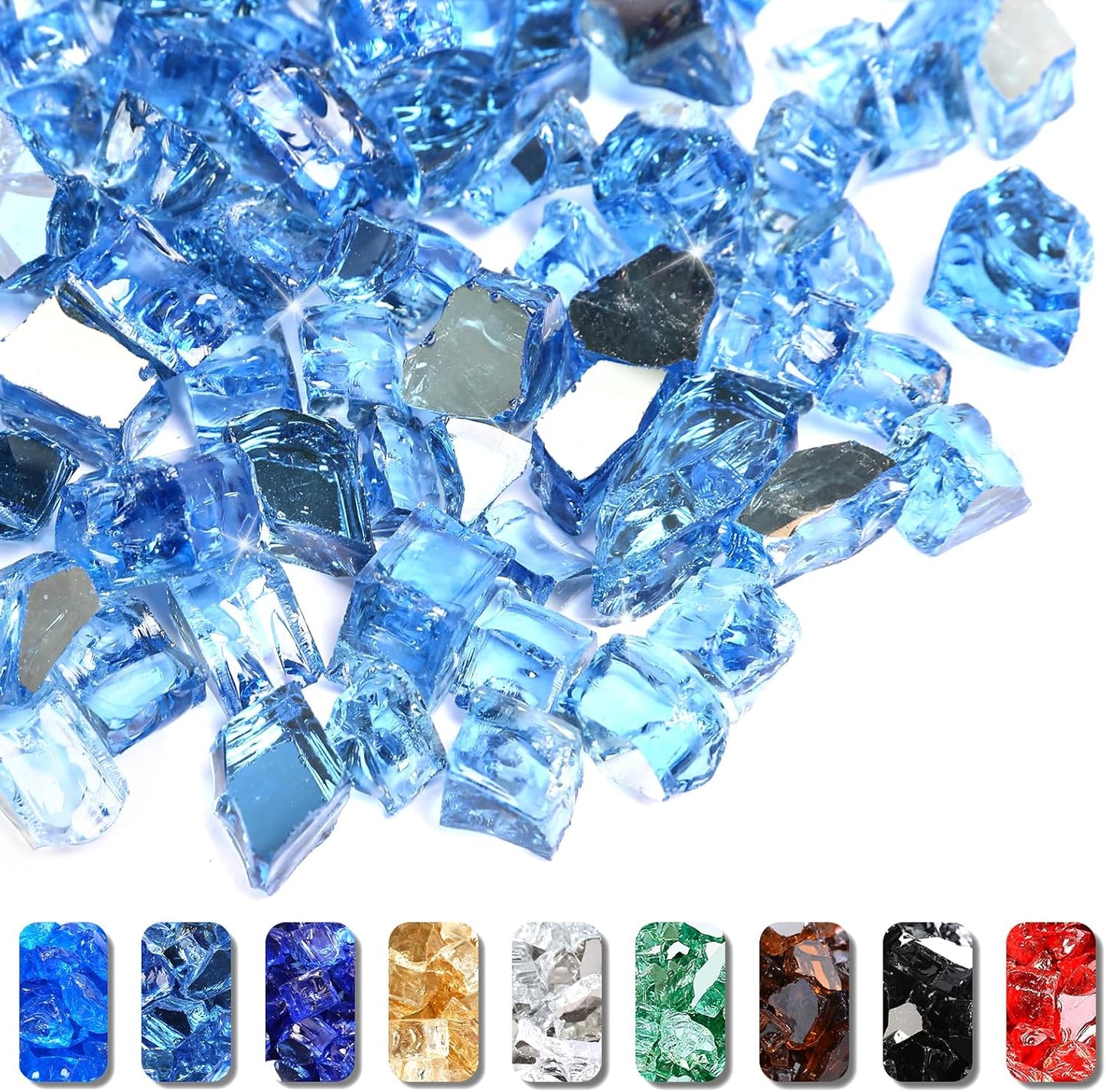 GRISUN 20 Pounds Pacific Ocean Blue Fire Glass for Fire Pits
