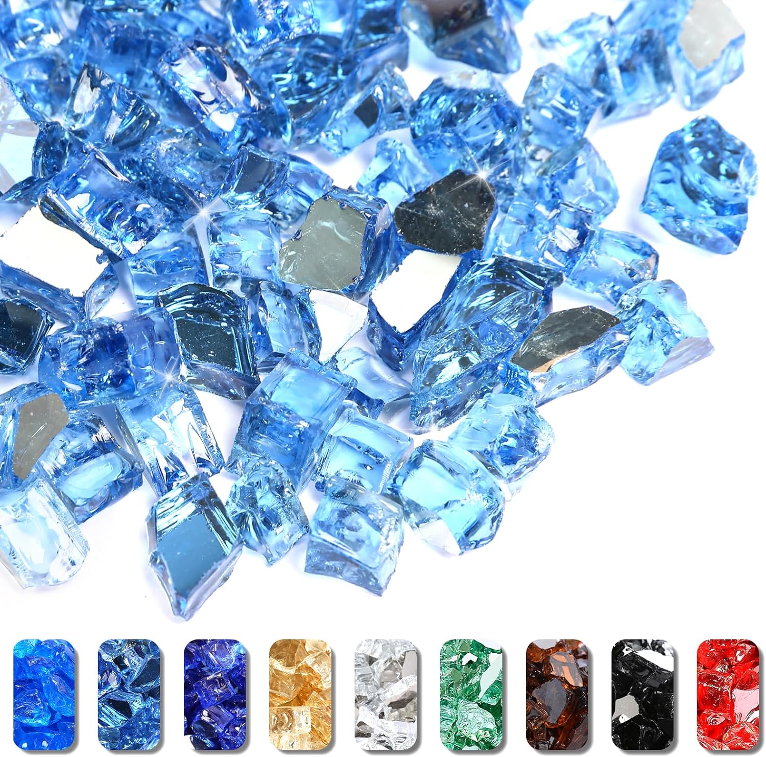 GRISUN 20 Pounds Pacific Ocean Blue Fire Glass for Fire Pits