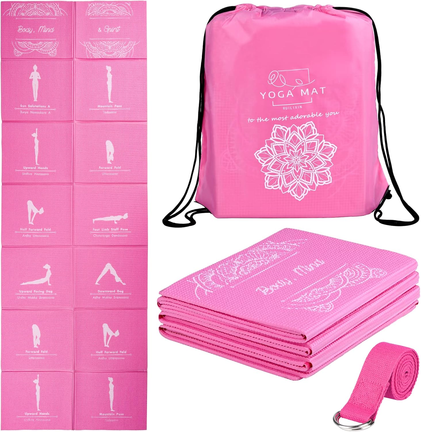 RUILIXIN Foldable Yoga Mat - Non Slip 5mm Travel Mat Set