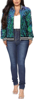 Womens Long Sleeve Sequin Open Front Zipper Jacket (Style B1YQ)