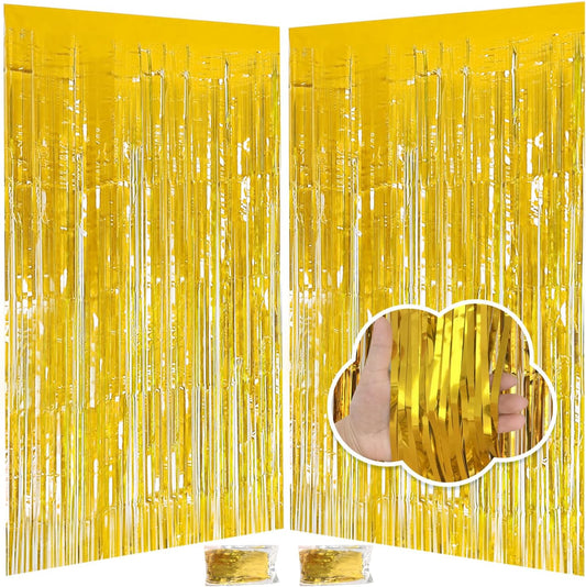Shimmering Gold Foil Curtains - 2 Pack, 3.3ft x 6.6ft - Perfect Photo Booth Backdrop!
