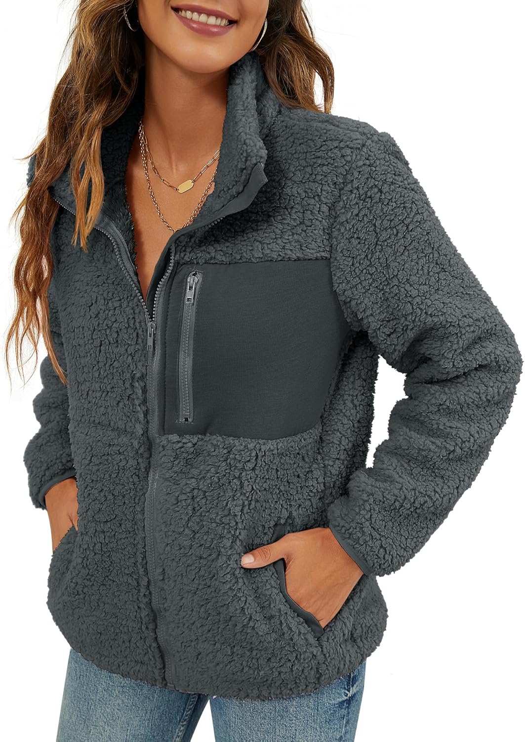 VVK Women's Fashion Faux Shearling Shaggy Full Zip Coat Review