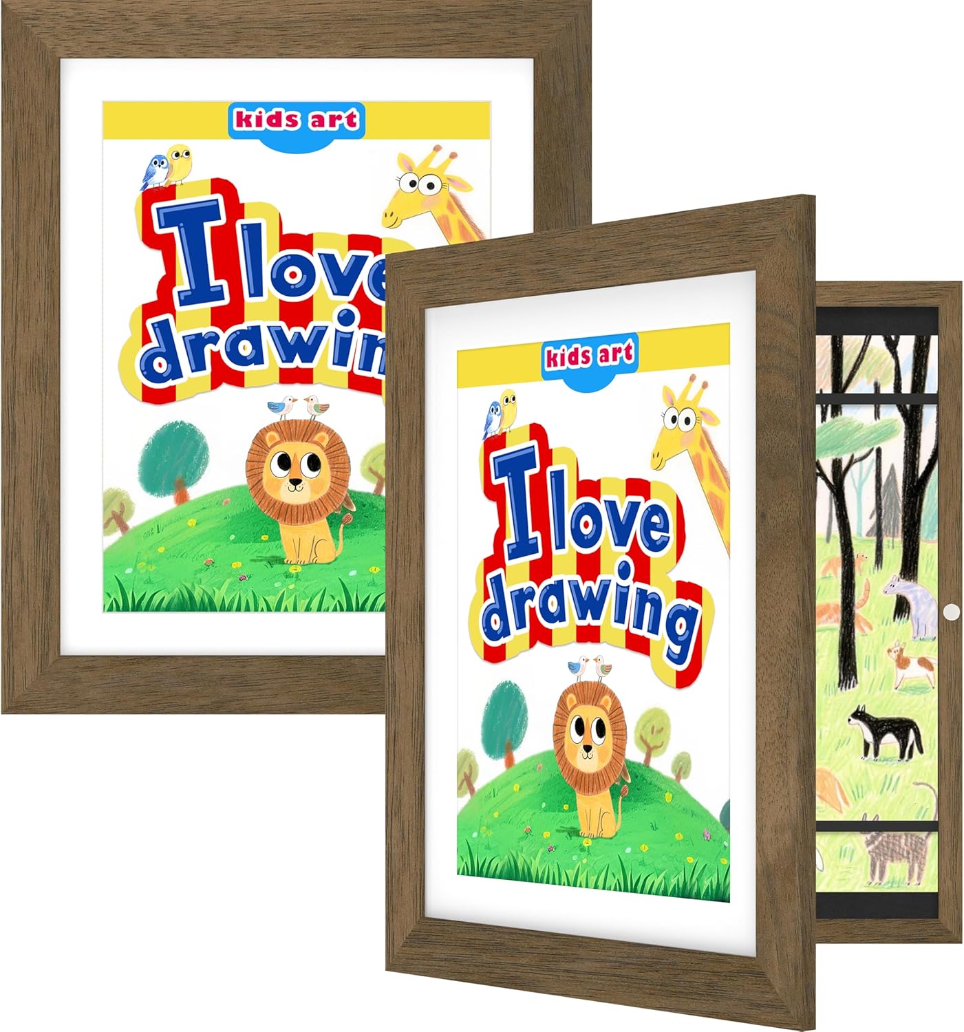 Showcase Kids Art with 2-Pack Dark Oak Wooden Frames for Home