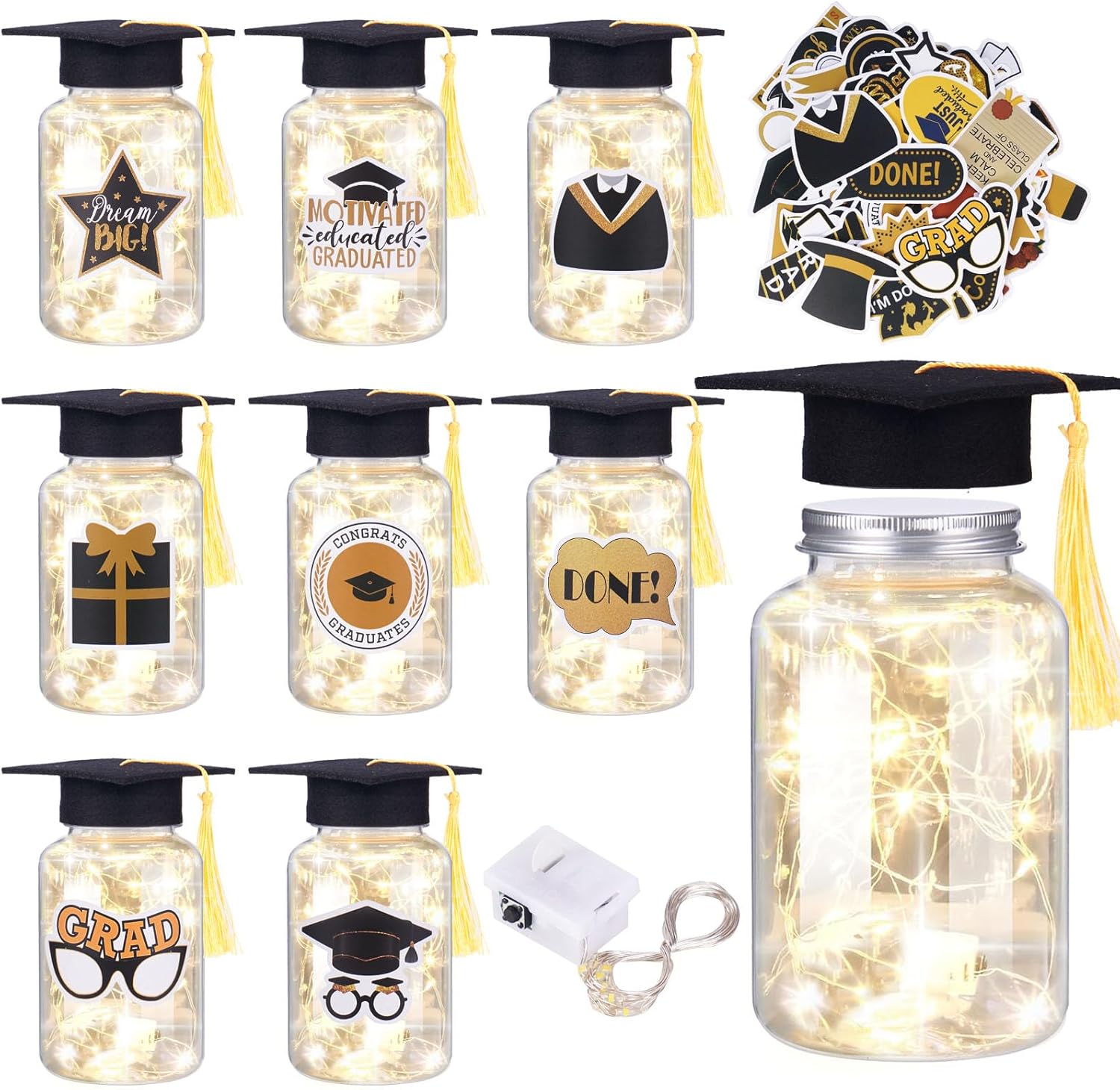 8 Pcs Graduation Jar Decorations with LED Lights for 2025