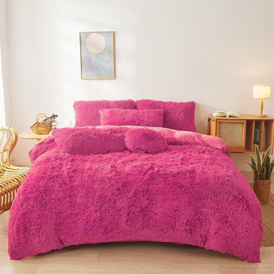 Fluffy Faux Fur Comforter Cover Set Queen - Soft Plush Bedding