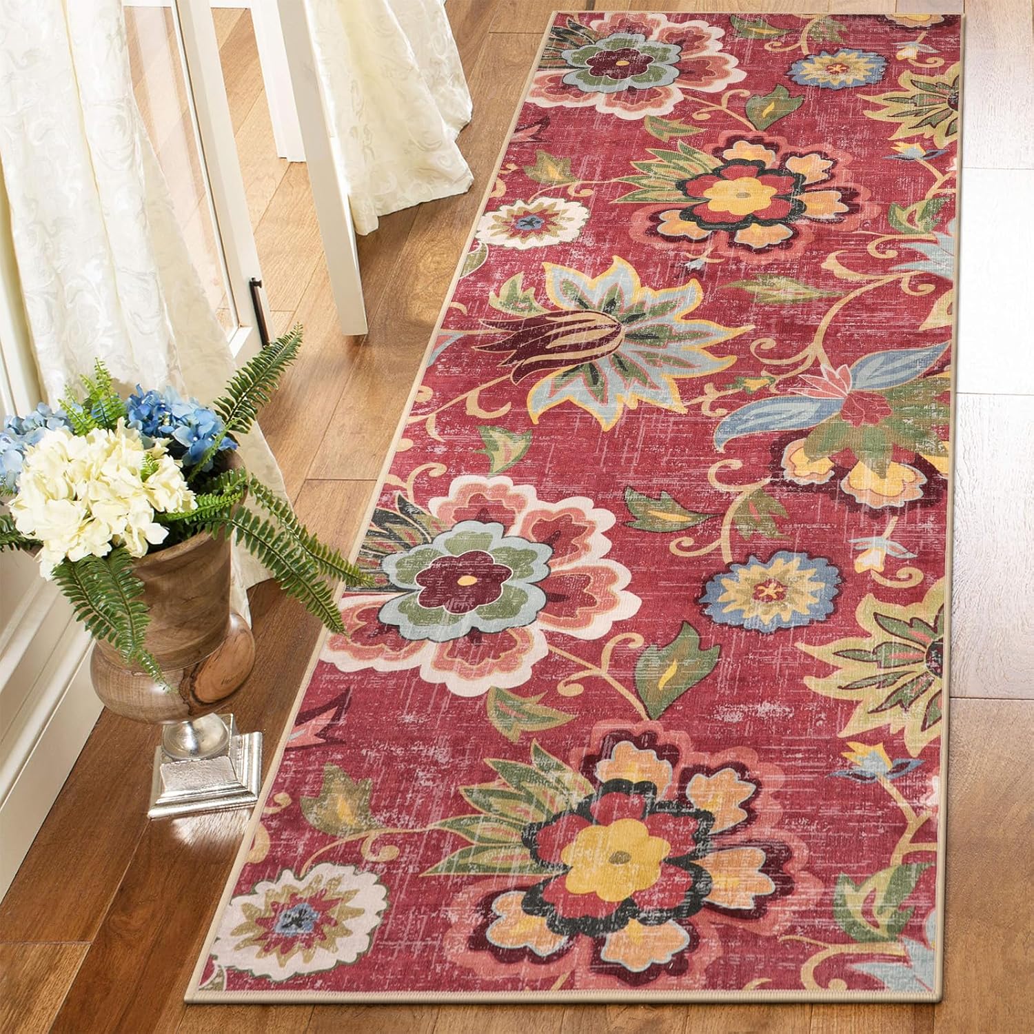 Beeiva Floral Washable Hallway Runner Rug for Safe Home Use
