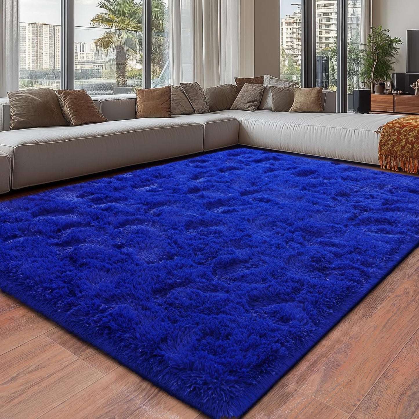 Blue Fluffy Area Rugs for Bedroom and Living Room Decor
