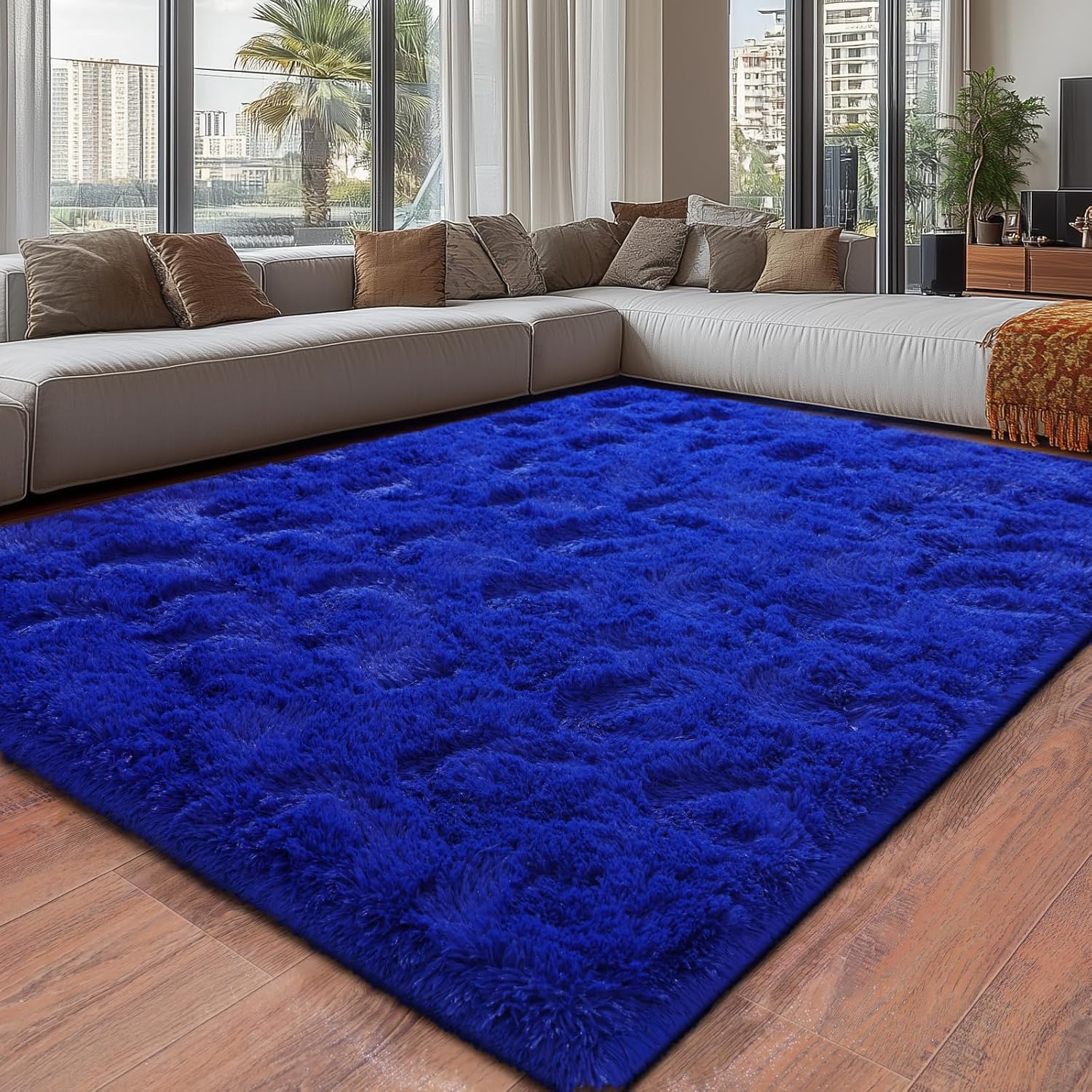Blue Fluffy Area Rugs for Bedroom and Living Room Decor