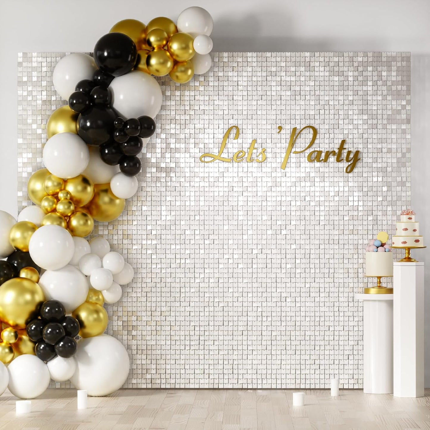 COKAOBE Mirror White Shimmer Wall Backdrop for Events & Parties