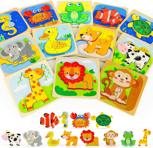Wooden Animal Puzzles for Toddlers - Educational Montessori Toys