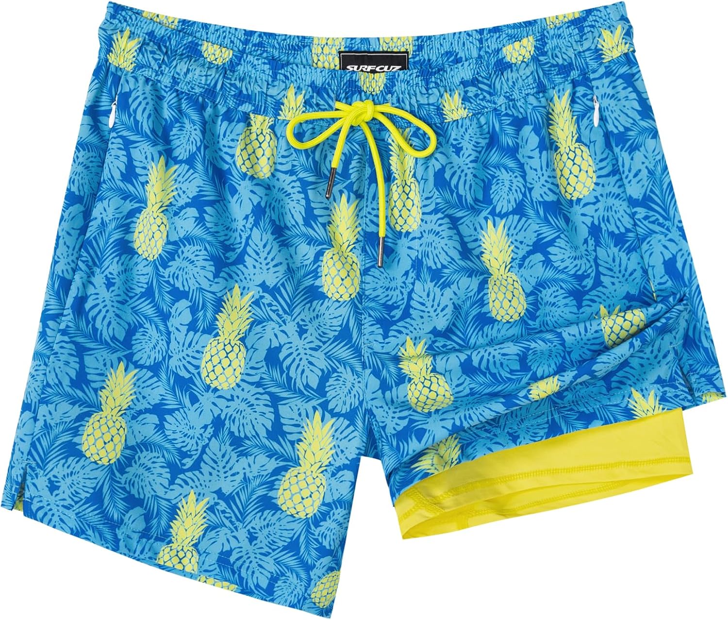 2 in 1 Mens Swim Trunks with Compression Liner for Comfort