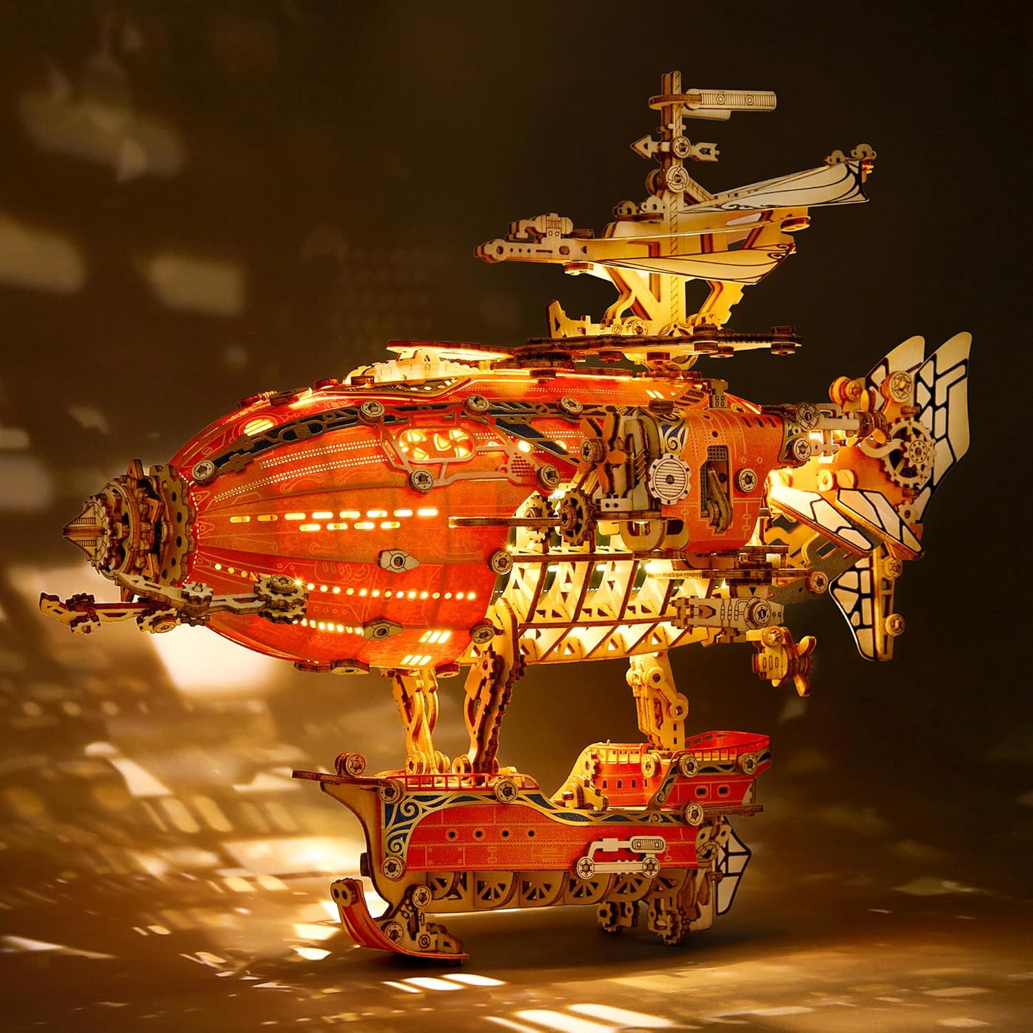 LED 3D Wood Puzzle Fantasy Airship Model - Steampunk DIY Craft