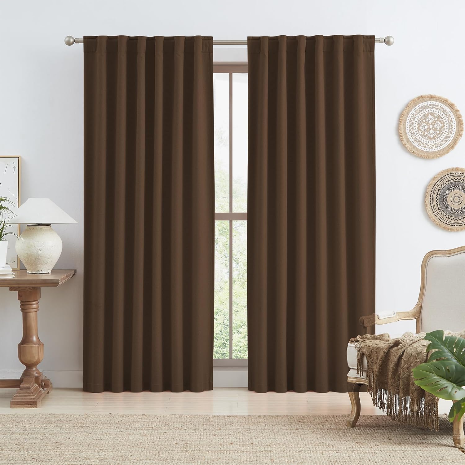 Brown Linen Blackout Thick Curtains for Bedroom Living Room