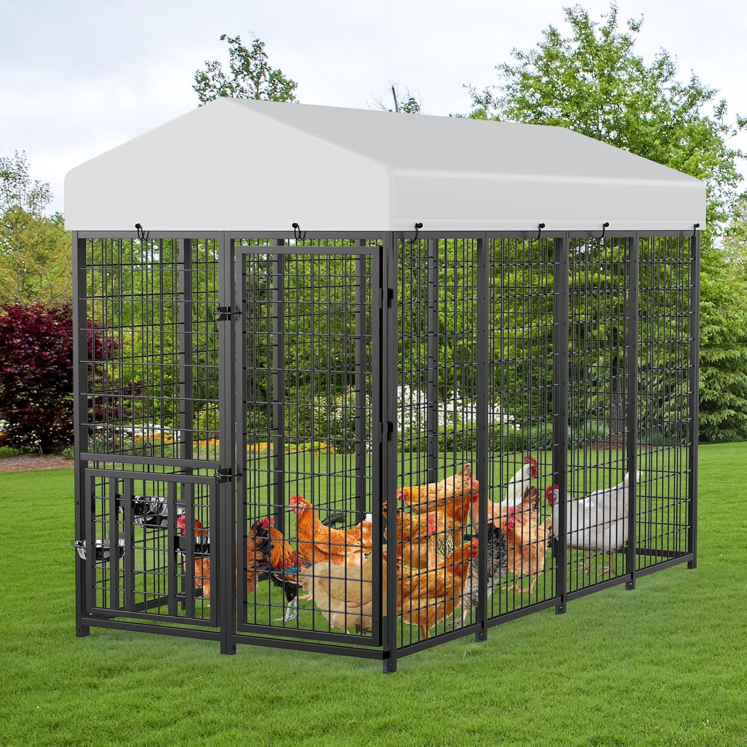 ROOMTEC Large Metal Chicken Coop for 15 Chickens, Walk-in Design